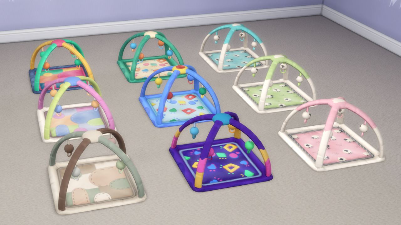 The Sims 4 güncellemesi ile oyuna eklenen Infant Playmat ve bebek bakım yeniliklerini gösteren oyun içi görsel.