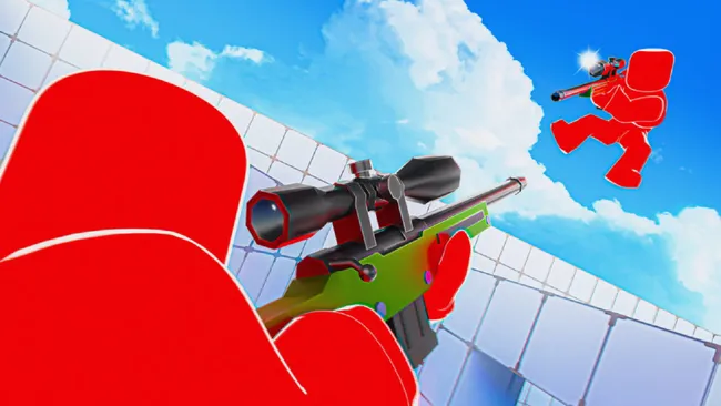 Roblox Rivals kodları rehberi: İki oyuncunun arenada birbirine nişan aldığı oyun içi görüntü