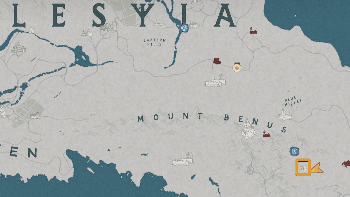 Crimson Desert Mount Benus Ancient Ruins bulmaca konumunu ve harita detaylarını gösteren genel bakış.