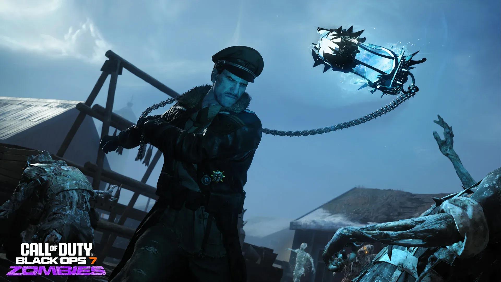 Black Ops 7 Totenreich Jotunn Star Wonder Weapon görevinde Lighthouse ve Burial Grounds adımlarını gösteren Zombies haritası sahnesi.