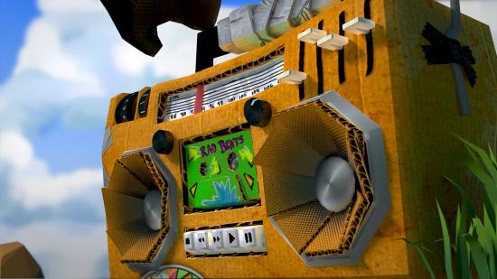 Roblox müzik kodları rehberi için boombox kullanarak song ID girmeyi temsil eden sarı Roblox müzik kutusu görseli.