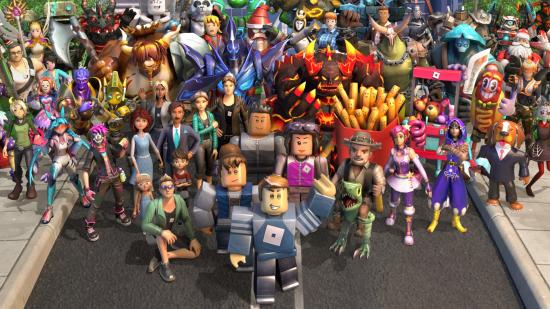 Roblox promo kodları rehberi için farklı avatar kozmetikleriyle görünen Roblox karakterlerini gösteren görsel.